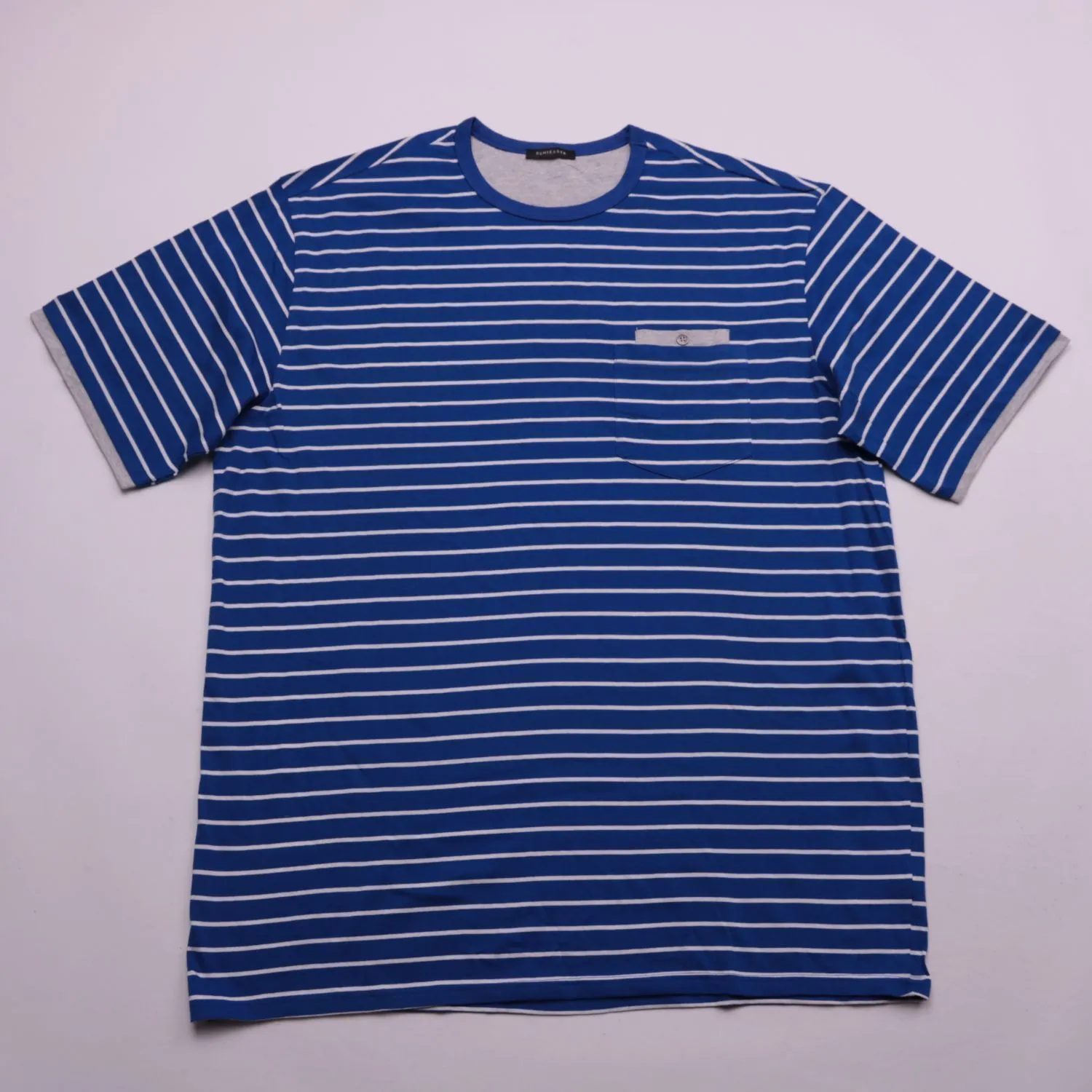 Синяя футболка Schiesser в полоску с карманом, размер 54 (XL)