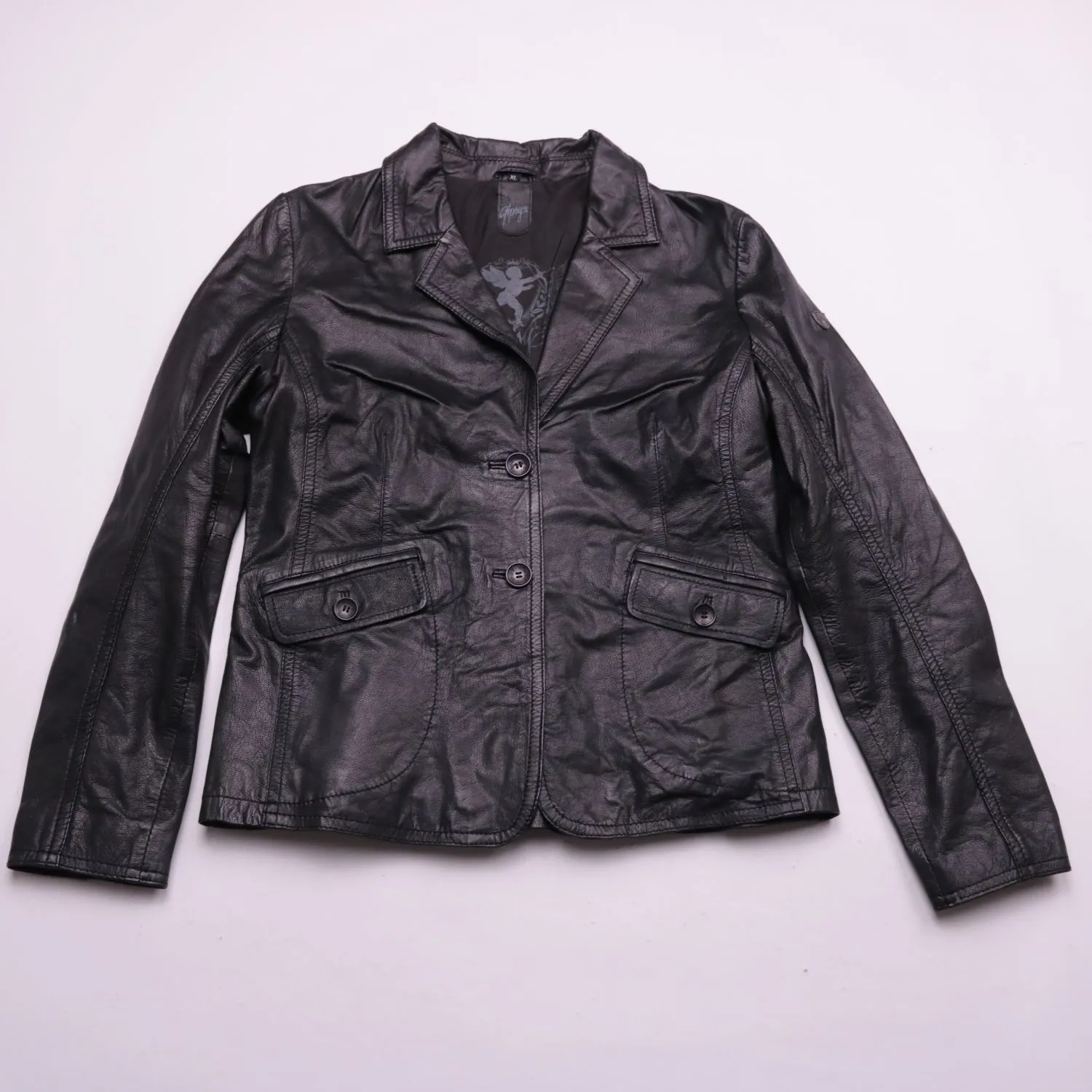 Чёрная кожаная куртка Gipsy на пуговицах, размер 52 (XL)